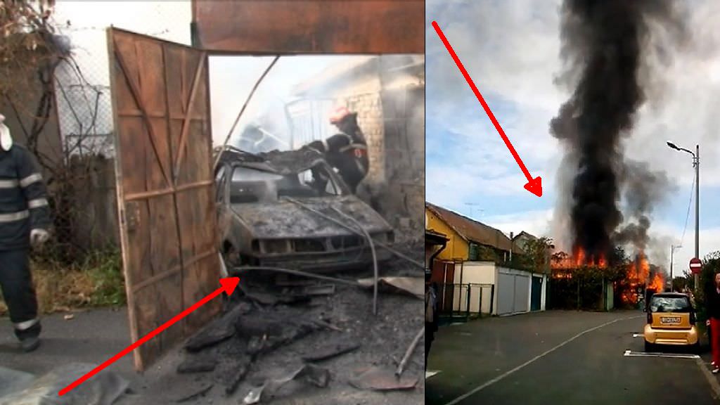 video mașină distrusă de flăcări pe ceferiștilor după ce două garaje au luat foc
