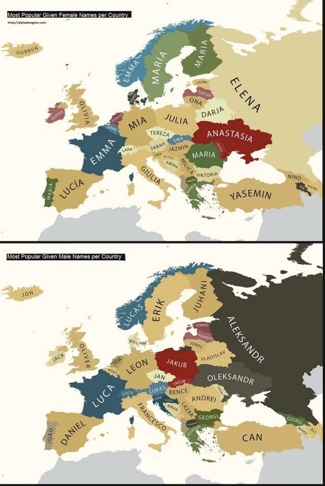 care sunt cele mai populare nume de nou nascuti din romania? dar in europa? vezi harta