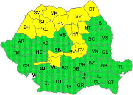 atenționare meteorologică: cod galben de ninsori și intensificări ale vântului, pentru ziua de luni