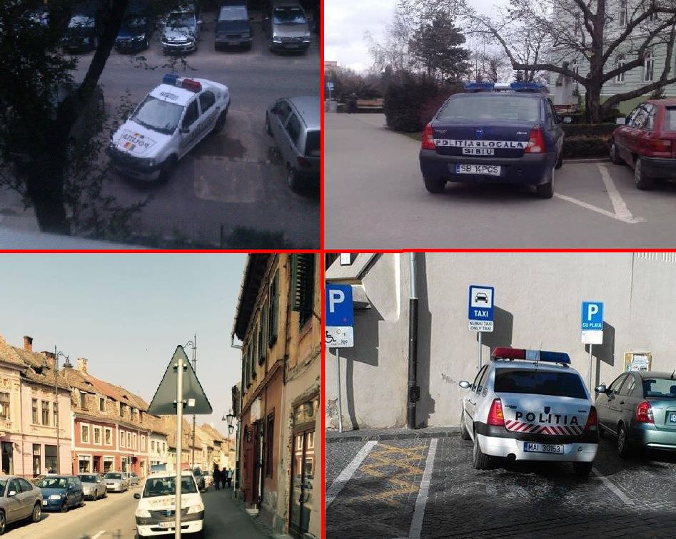 video foto - 20 de șmecheri cu mașini de poliție parcate neregulamentar în sibiu, în mai puțin de o lună
