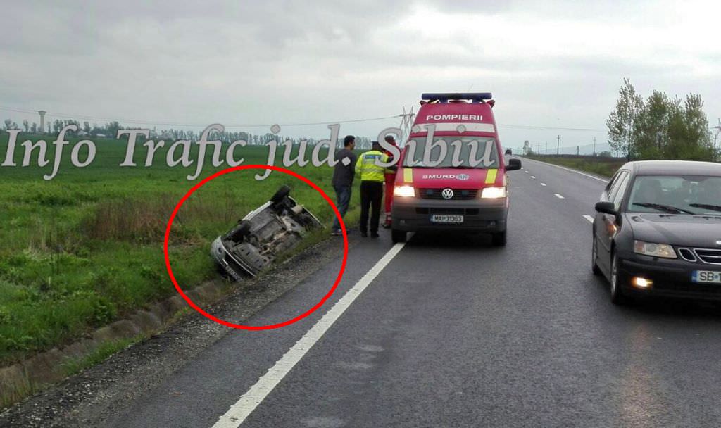 foto – accident spectaculos pe dn1 la avrig. s-a dat peste cap cu mașina!