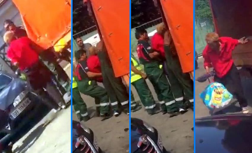 video intrigant – om al străzii bruscat și umilit de cei de la salubrizare din sibiu. l-au aruncat în mașina cu gunoi!