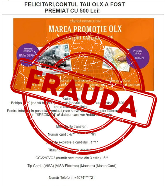 fraudă la olx.ro! atenție la premiile oferite pe email!