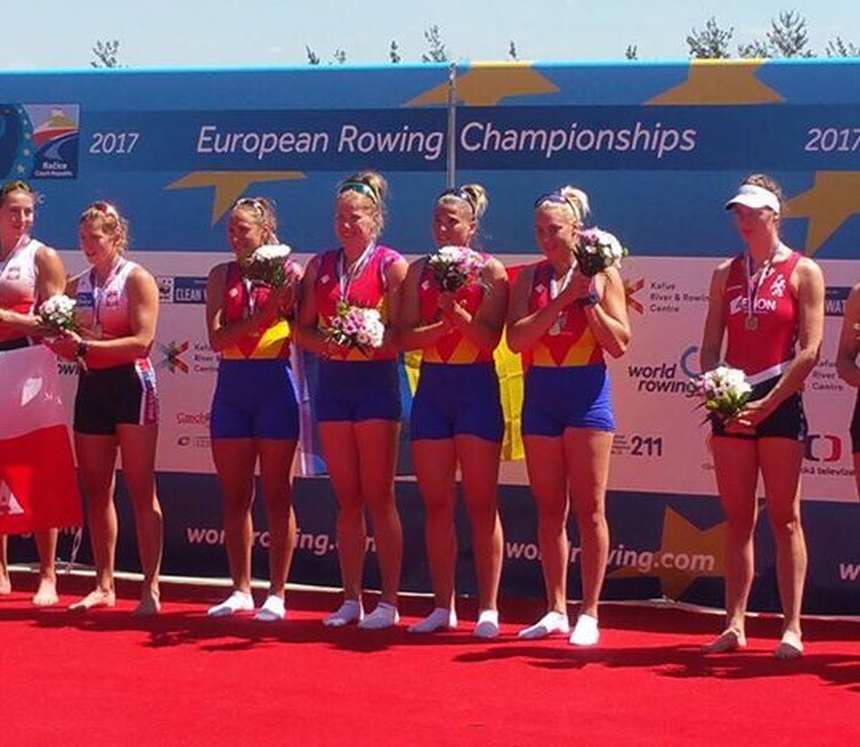 video foto medalie de aur pentru echipa feminină a româniei la europenele de canotaj