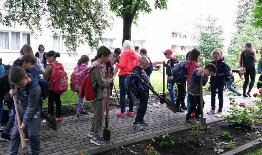 FOTO - Studenți și elevi sibieni au înverzit Sibiul cu peste 300 de plante