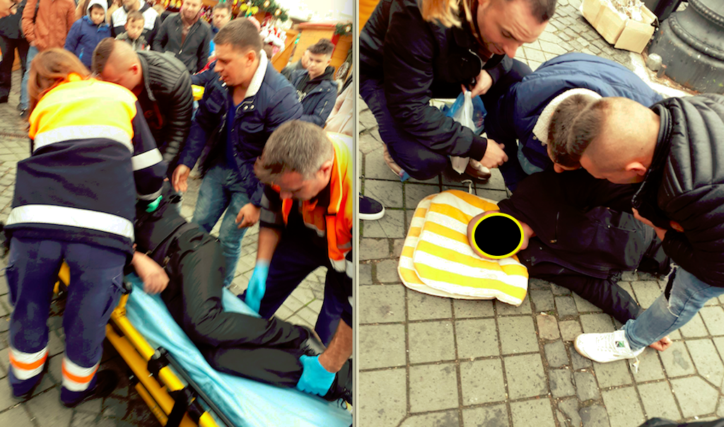foto - panică în centrul sibiului. un bărbat a căzut secerat din picioare în piața mare