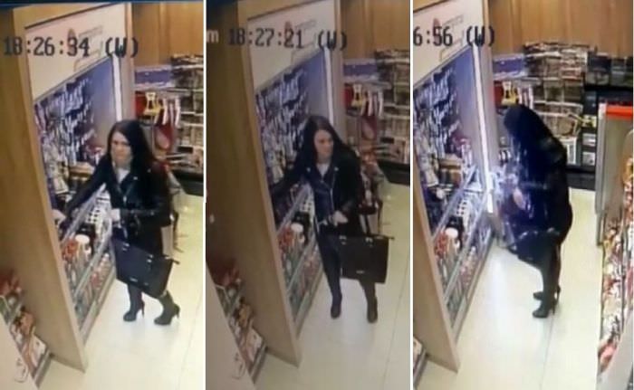 video femeie la furat într-o benzinărie din sibiu. a plecat cu geanta plină