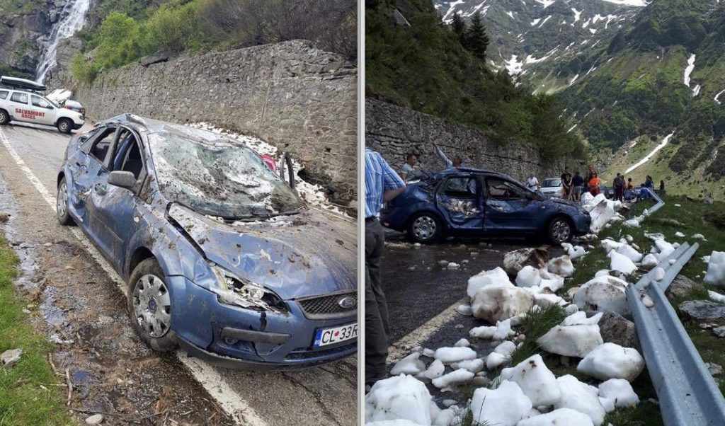 video foto mașini distruse de o avalanșă de pietre pe transfăgărășan