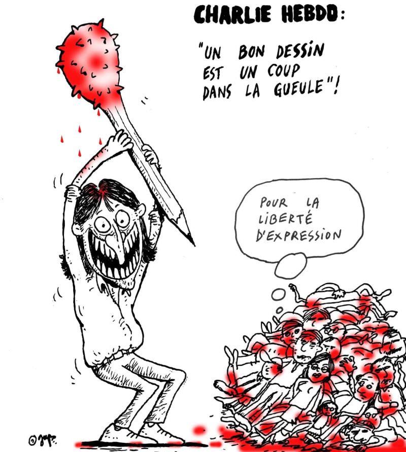 Caricatura care provoacă pe Charlie Hebdo la o discuție despre libertatea de exprimare