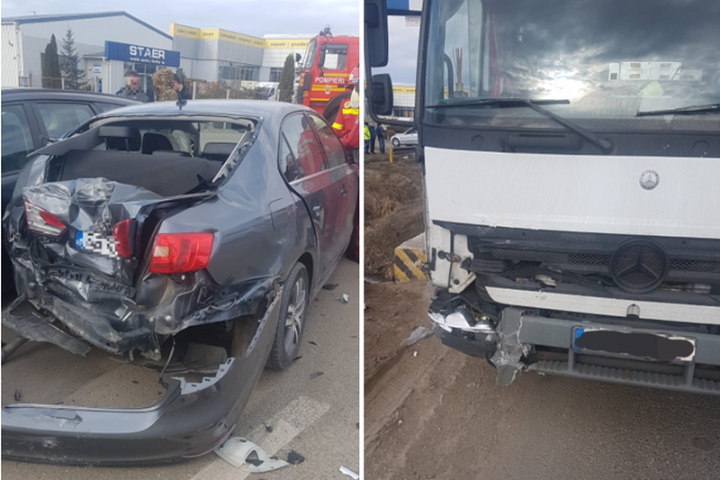 FOTO Accident în lanț pe DN1 la Șelimbăr - Șase mașini avariate