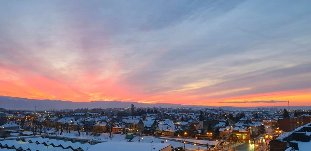 VIDEO FOTO S-a întâmplat din nou - Apus de soare spectaculos la Sibiu