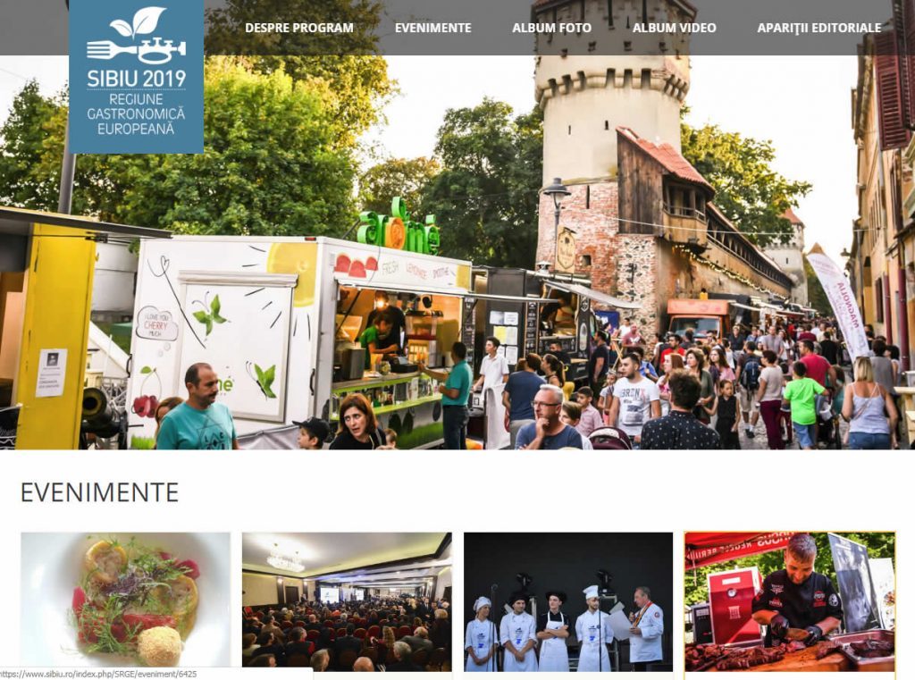 secțiune dedicată programului sibiu regiune gastronomică europeană 2019 pe site-ul www.sibiu.ro