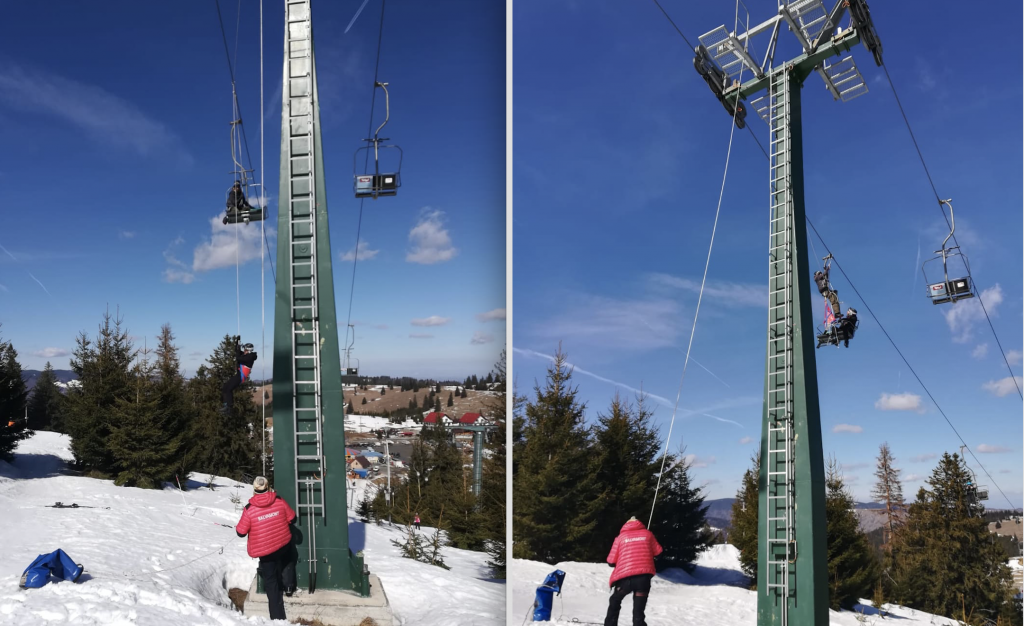 UPDATE FOTO - Schiori rămași suspendați pe telescaun la Arena Platoș din cauza a doi ''paltonari''