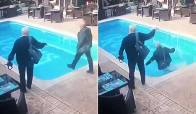 video - accident de muncă neobișnuit - un inspector anaf a căzut în piscina localului pe care îl inspecta