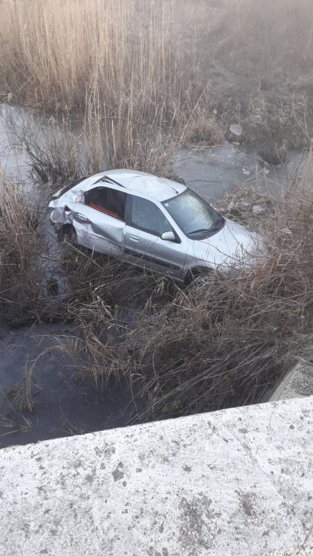 foto mașină căzută în râu la porumbacu de jos -două persoane rănite