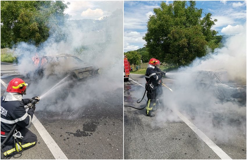 o mașină a ars ca o torță la blăjel