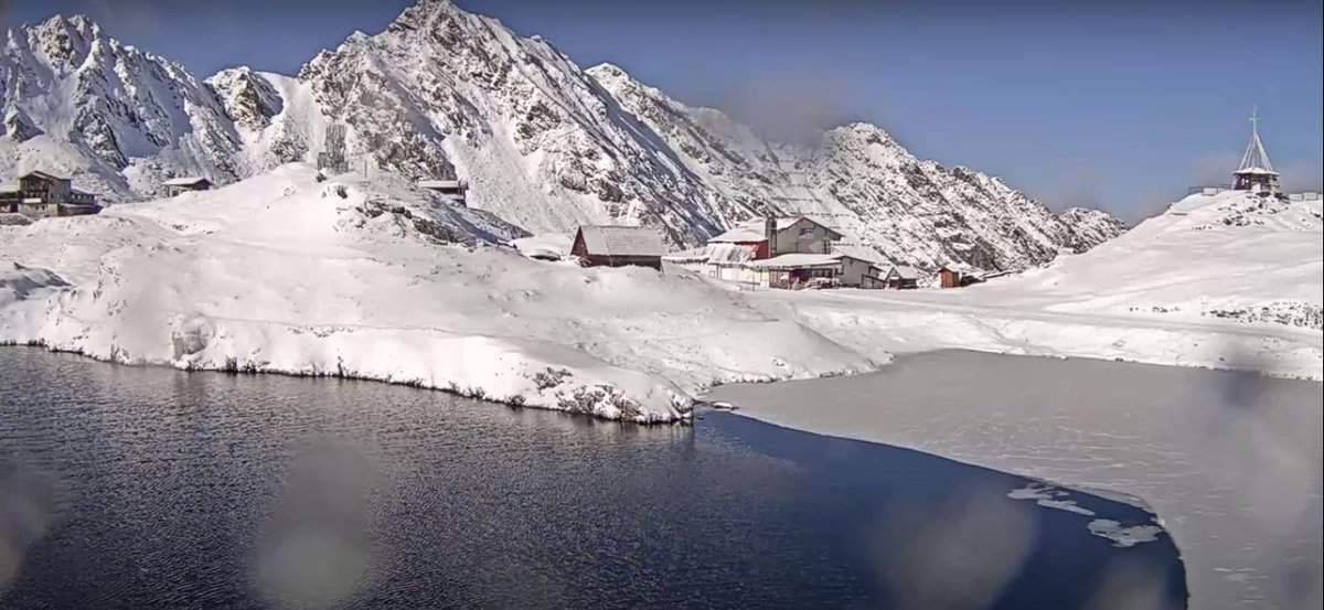 video foto iarnă ca în povesti la bâlea lac - o vulpe a coborât după mâncare la ușa cabanei paltinul