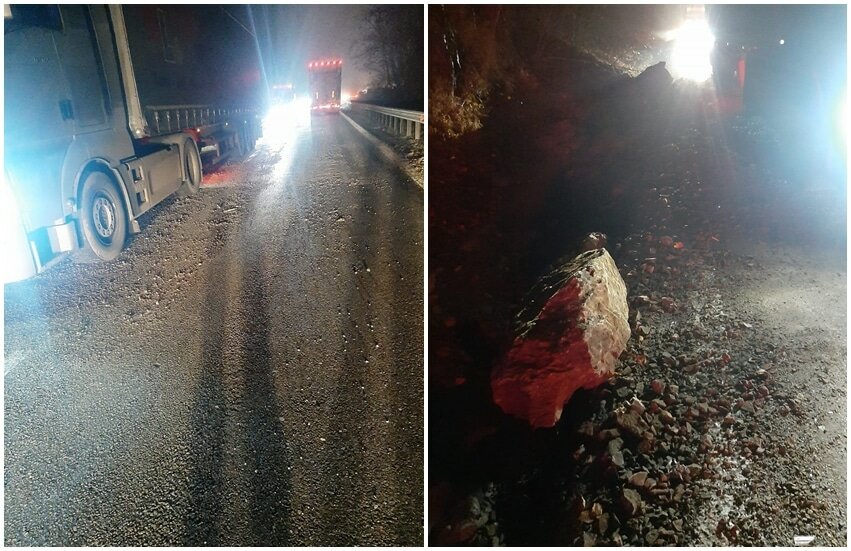 foto: accident pe valea oltului din cauza pietrelor căzute pe carosabil - o camionetă s-a izbit de un tir