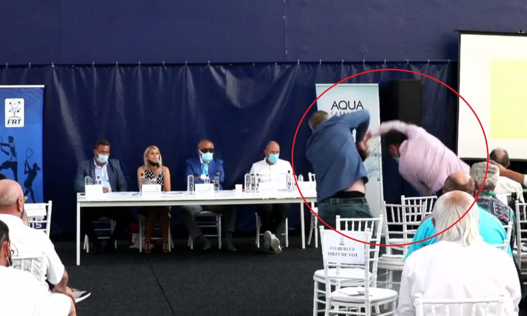 foto scandal la federaţia română de tenis - sibianul marius vecerdea, îmbrâncit şi dat afară din şedinţă