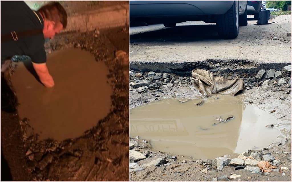 video: un sibian și-a stricat mașina într-un crater imens pe calea dumbrăvii - „poliția nu m-a luat în seamă”