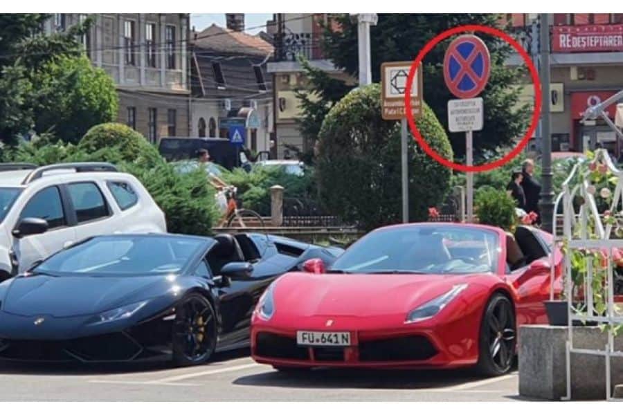 românia - șoferi cu ferrari și lamborghini au parcat ilegal în fața secției de poliție