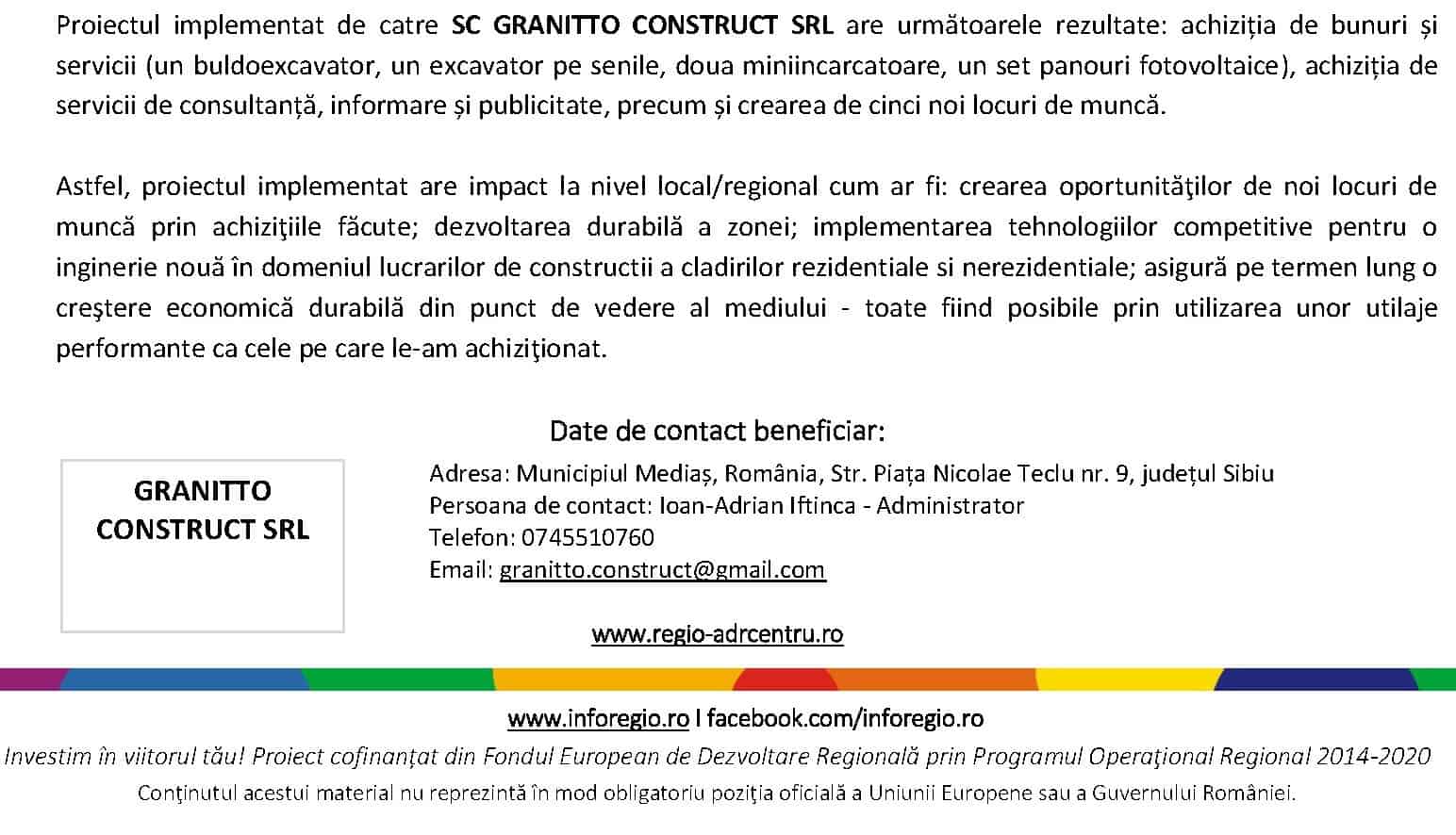 anunț încheiere proiect „dezvoltarea durabilă a firmei sc granitto construct srl”