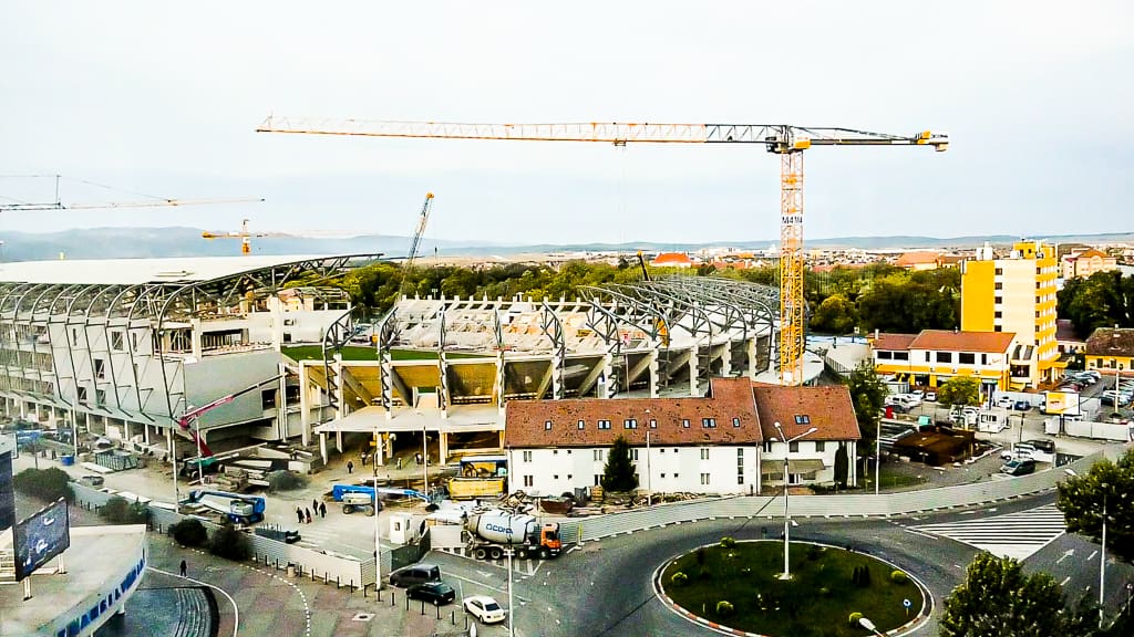 video foto stadiul lucrărilor la stadionul municipal - proiect modificat: tribuna principală, demolată