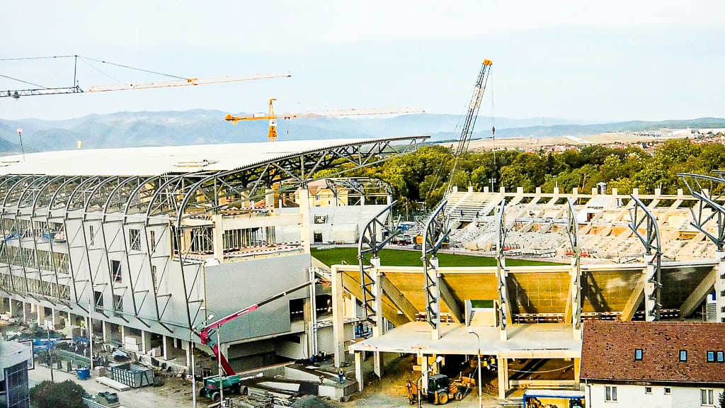 video foto stadiul lucrărilor la stadionul municipal - proiect modificat: tribuna principală, demolată