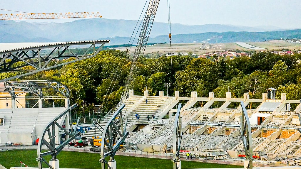 video foto stadiul lucrărilor la stadionul municipal - proiect modificat: tribuna principală, demolată