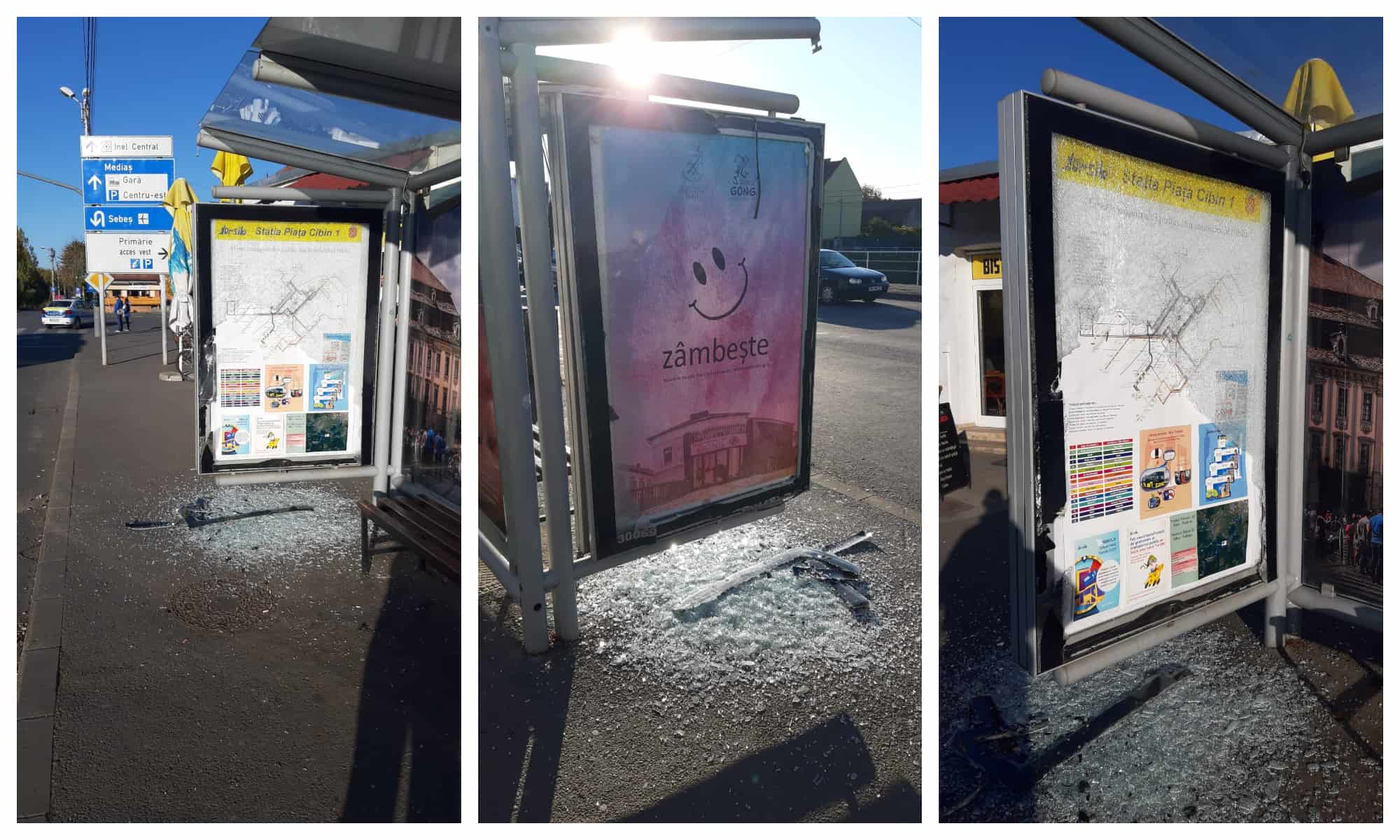 stația de autobuz de la piața cibin distrusă cu o bâtă de un tânăr - sibianul a fost prins de polițiștii locali