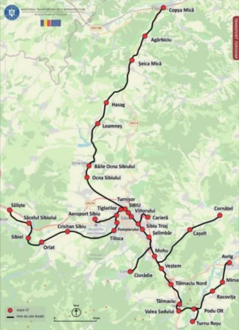 proiectul trenului metropolitan sibiu - patru trasee, printre care de la avrig la săliște și de la cisnădie la copșa mică
