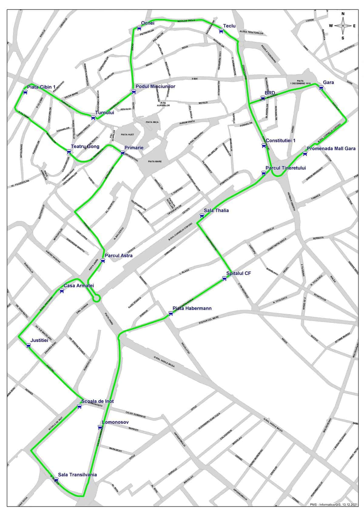 linia verde se extinde în afara zonei centrale a sibiului - minibuzele electrice au încă șapte stații in plus pe traseu