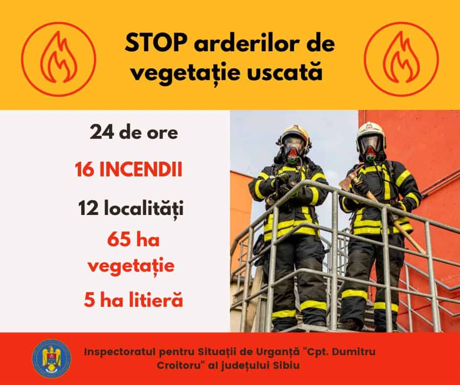 Pompierii sibieni sunt epuizați - Un nou val de incendii de vegetație în 12 localități din Sibiu