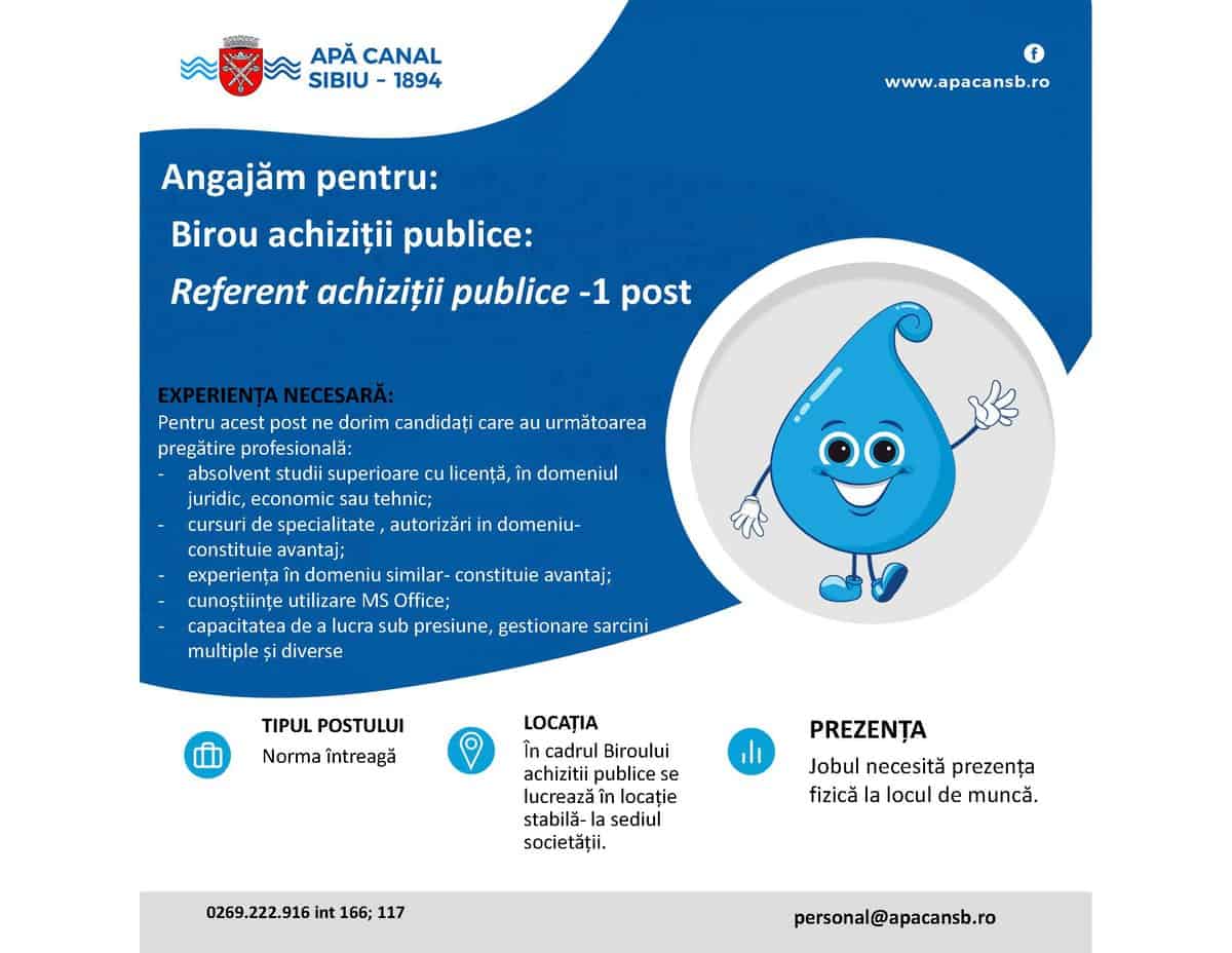 apa canal sibiu sa angajează referent achiziții publice