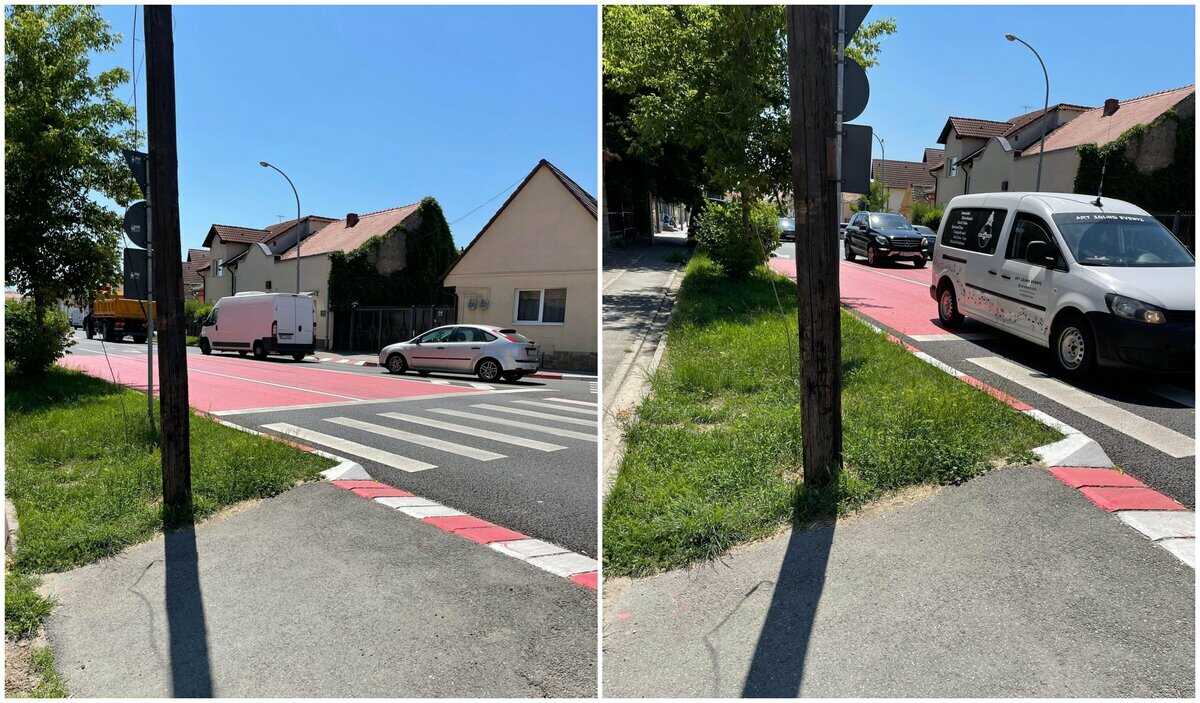 foto: sibienii, nemulțumiți de o trecere de pietoni de pe kogălniceanu - „sari prin iarbă ca să treci strada” - primăria a găsit soluția