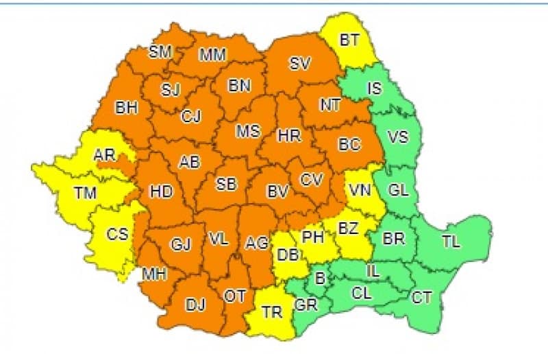 Cod portocaliu de vremea rea la Sibiu până duminică seară