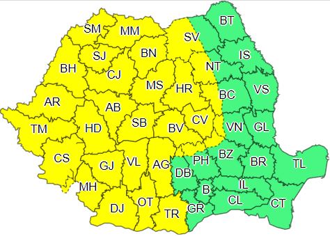 Cod galben de ploi și vijelii până miercuri seară la Sibiu - Temperaturile vor crește pe final de săptămână