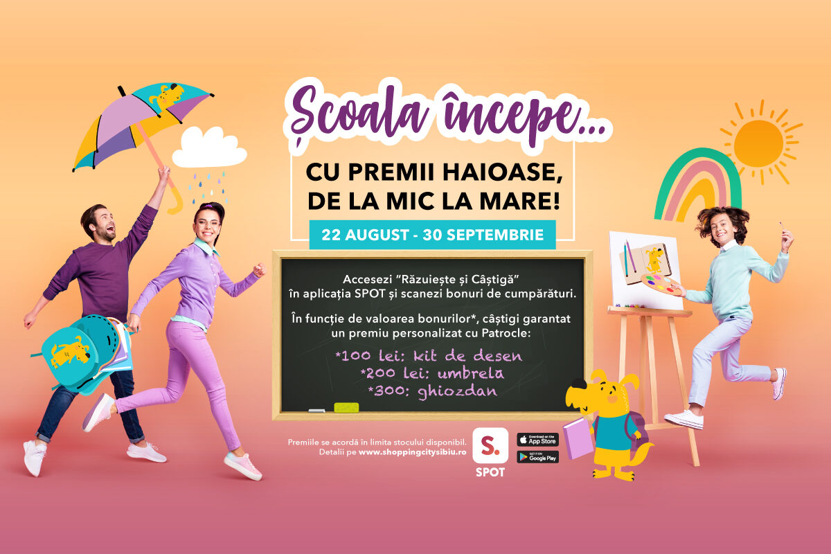 Patrocle, mascota Shopping City Sibiu, este aliatul copiilor pentru un nou an școlar cu premii garantate și multe surprize