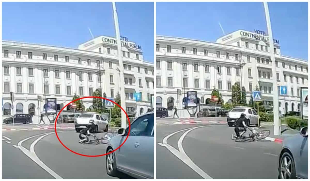 video: momentul în care un biciclist este lovit de o mașină în centrul sibiului - „șoferul a călcat linia continuă”