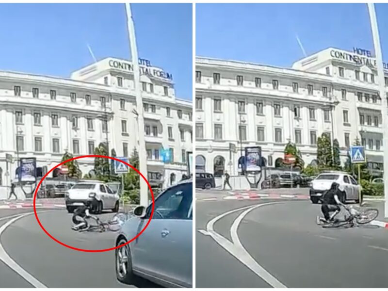 video: momentul în care un biciclist este lovit de o mașină în centrul sibiului - „șoferul a călcat linia continuă”