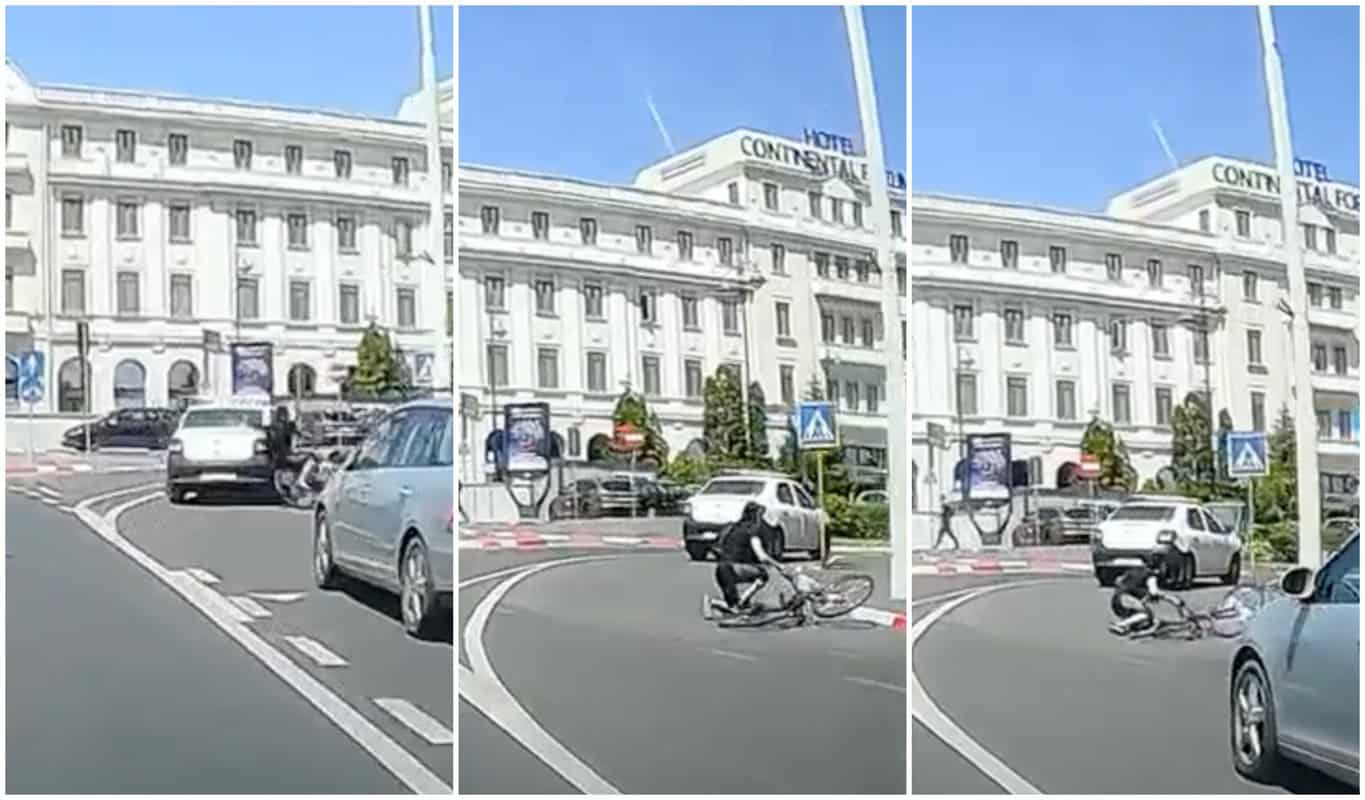 video: momentul în care un biciclist este lovit de o mașină în centrul sibiului - „șoferul a călcat linia continuă”