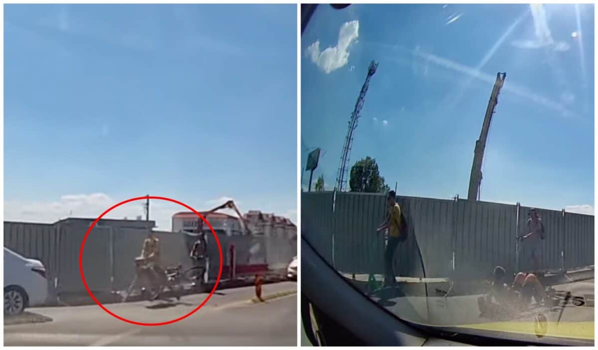 video: biciclist trântit la pământ de un bărbat pe trotinetă, în trafic, la sibiu 