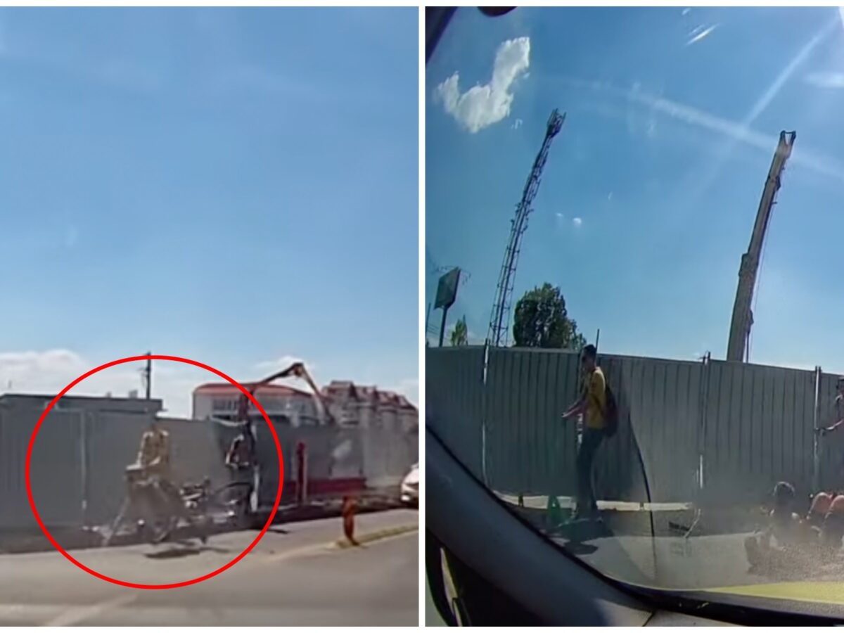 video: biciclist trântit la pământ de un bărbat pe trotinetă, în trafic, la sibiu 