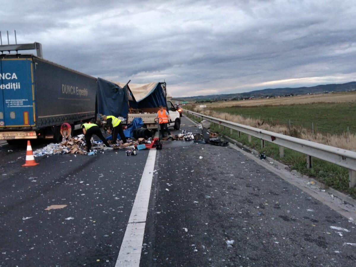 Accident pe autostradă în zona aeroportului din Sibiu - Un șofer a adormit la volan