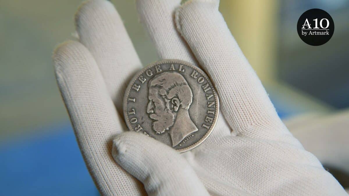 o monedă de 5 lei din 1881 scoasă la licitație - prețul de pornire este de 4.000 de euro