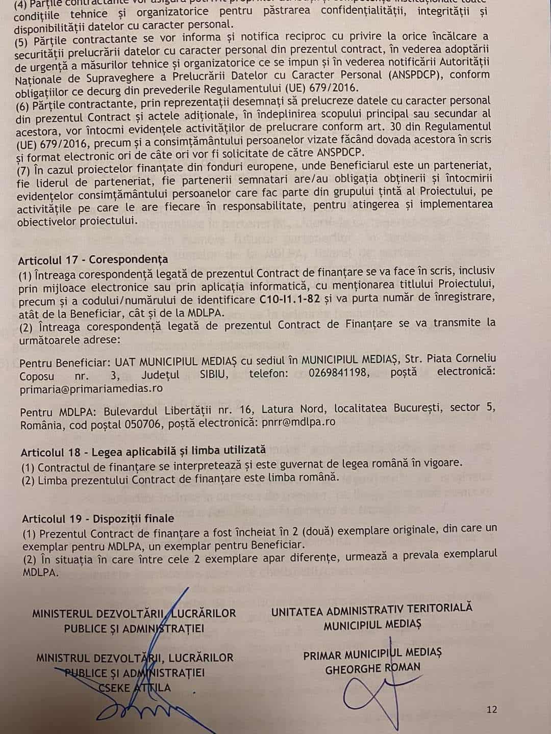 Au fost semnate contractele privind „Înnoirea parcului de vehicule destinate transportului public – Stații de încărcare autobuze și microbuze“ și „Dezvoltarea serviciului public local în zona funcțională a ADI NORD TRANS“ la Mediaș