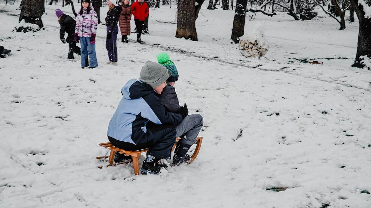 FOTO VIDEO Zeci de copii la săniuș în Parcul Sub Arini – Unii au venit de la școală direct pe derdeluș