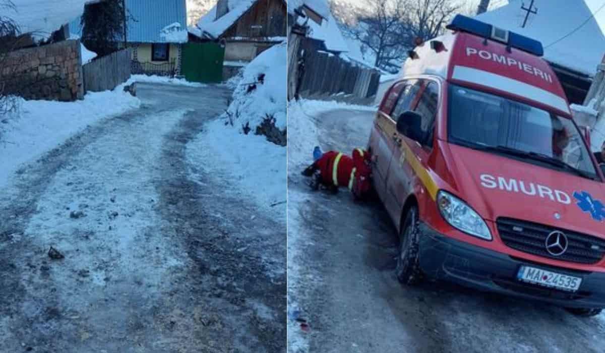 ambulanță smurd blocată din cauza gheții în gura râului - primar: „am deszăpezit până unde am avut posibilitatea”