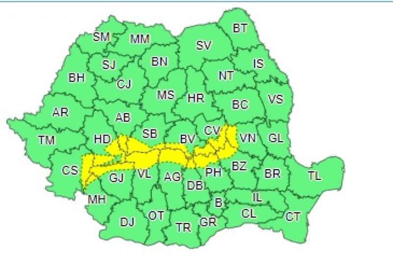 cod galben de viscol pentru zonele montane înalte din sibiu și alte 13 județe