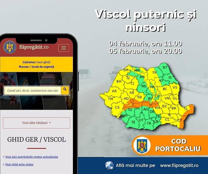 cod portocaliu de viscol în sudul județului sibiu - isu: „se activează grupa operativă, pompierii sunt pregătiți”